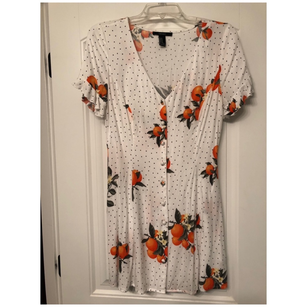 Forever 21 White Mini Dress with Orange Fruit Print
